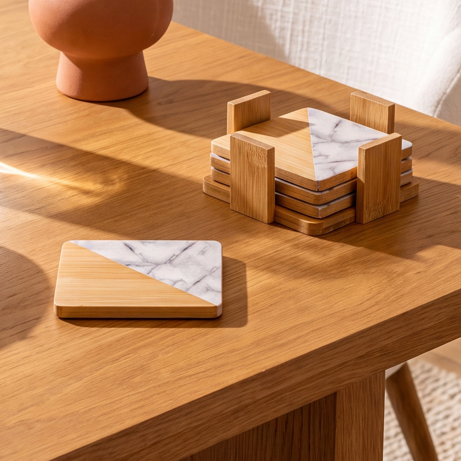 Square 6 Piece Coaster Set With Holder