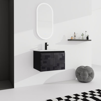 Modern Black Bathroom Vanity. 24'' Wall Mounted. Ceramics Sink. Soft-Close Cabinet Door With . Door. Plywood. Splendid