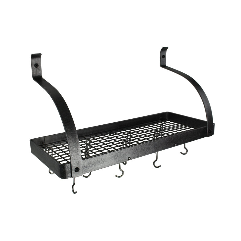 Gourmet Handcrafted Curved Arm Deep Bookshelf Wall Mounted Pot Rack, 17'' H x 30'' W x 13'' D