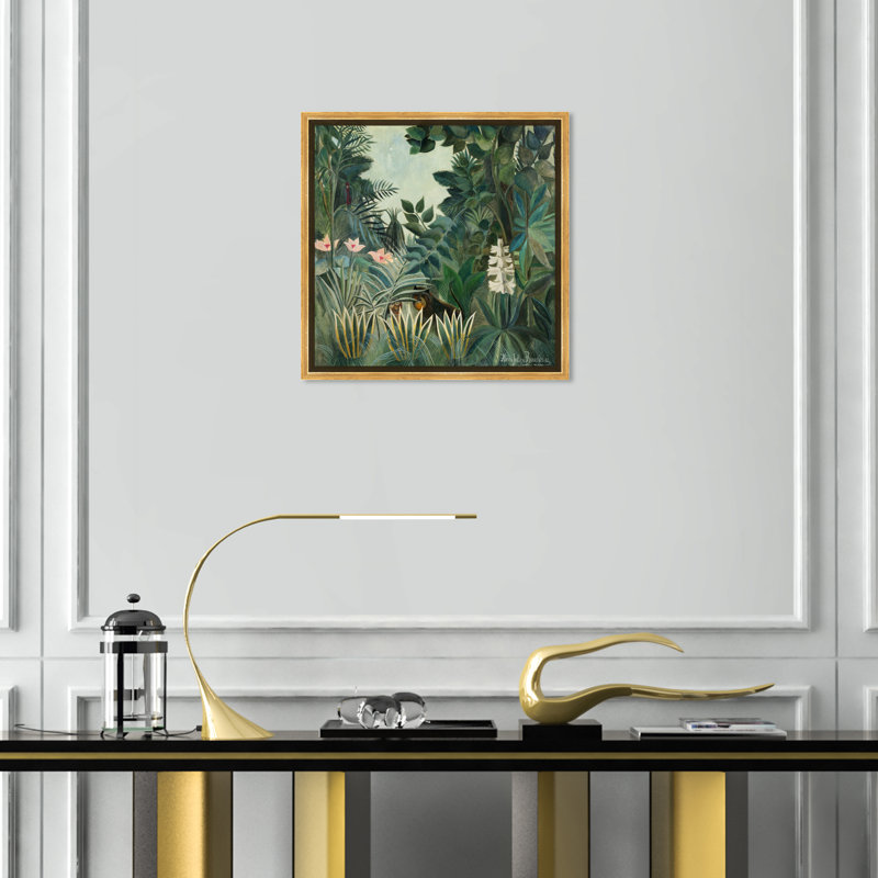 La jungle équatoriale par Rousseau - Peinture sur toile, H 16 po x l 16 po, Cadre doré