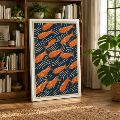 Swimming Fish Pattern Coastal - Wrapped Canvas