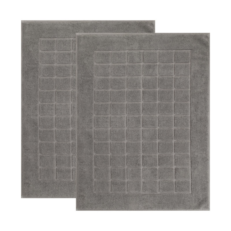 Nora Cotton Terry Solid Absorbent Thick Checkered Washable 2 Piece Bath Mat Set, Charcoal