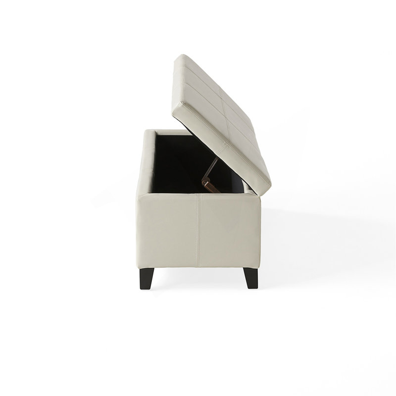Jye Vegan Leather Storage Ottoman, Storage Ottoman Bench, Ivory