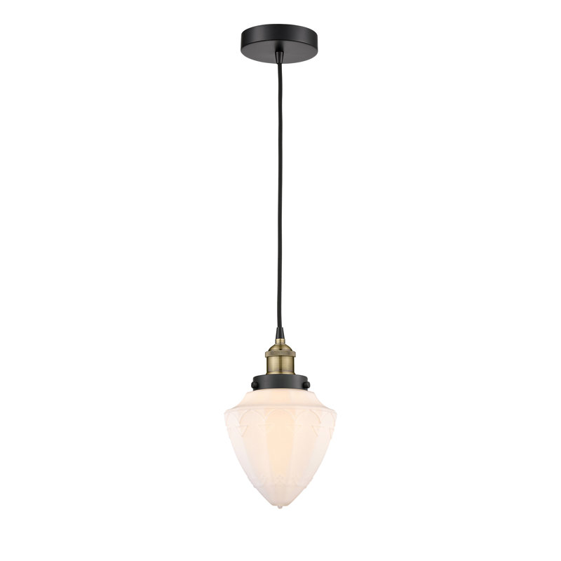 Luminaire suspendu simple en forme d'urne à 1 lumière Lakashia, H 11,75 po x l 7 po x P 7 po, Blanc mat, Noir mat