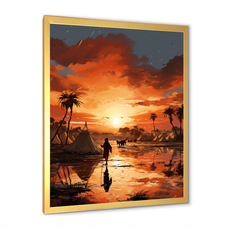 Art contemporain, paysage africain, Cadre doré simple, H 32 po x l 24 po x P 1 po