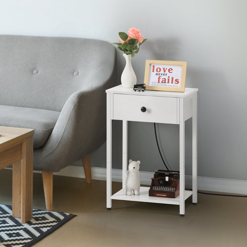 Table d'appoint blanche avec station de charge, ensemble de 2 tables de chevet avec ports USB et prises de courant