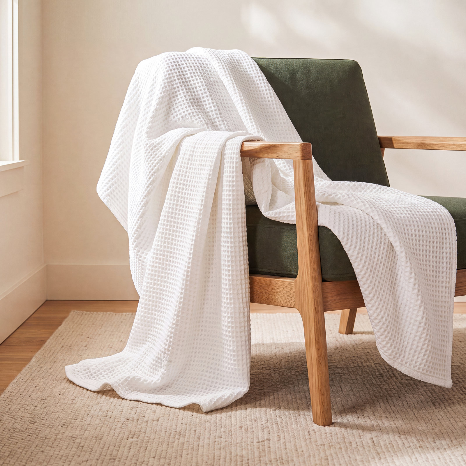 Cotton Waffle Weave Throw Blanket, Full/Queen, White