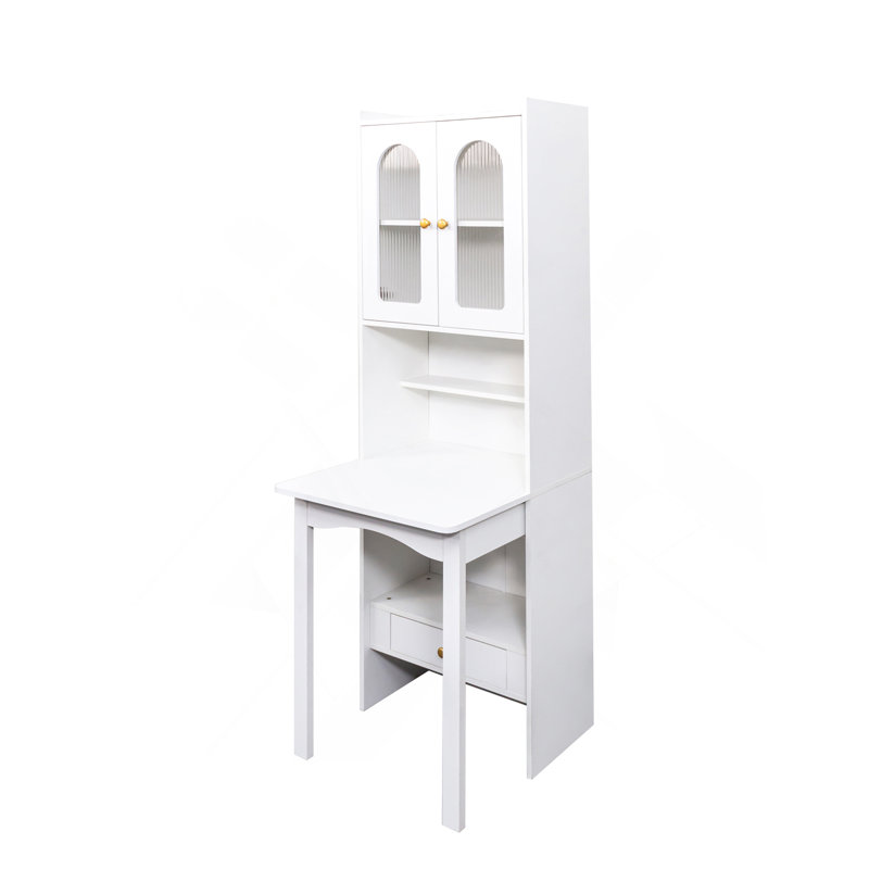 Table d'écriture pliable, armoire de bureau avec tablette et tiroir, Blanc