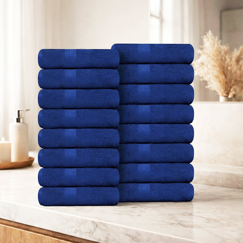Como Bath Towel Set 100% Cotton Super Soft and Absorbent, Navy, Bath Towels - 16 Pack