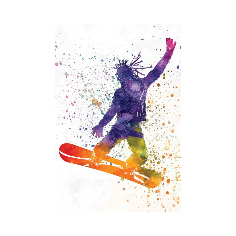Young Snowboarder Man In Watercolour I by Paul Rommer - Wrapped Canvas Painting, 101.6 cm H x 66.04 cm W