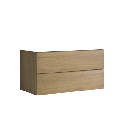 Natural Oak Wall Mount Cabinet Without Basin, Contemporary Style With Two Drawers Mounted Basin - Oak, And Elegant Design