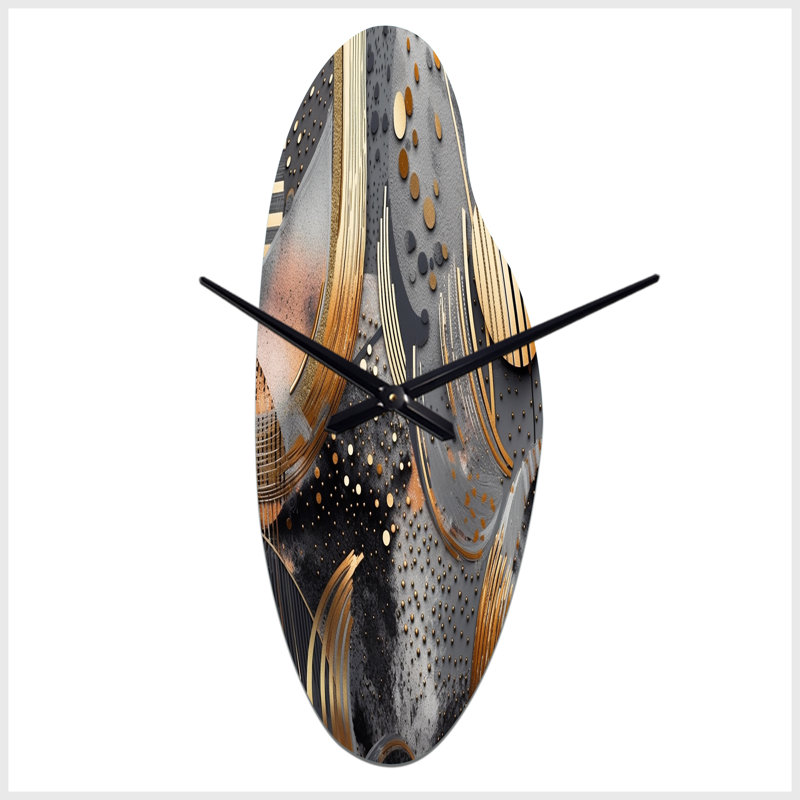 Horloge murale asymétrique en métal doux avec impression de marbre incurvée III, Grand