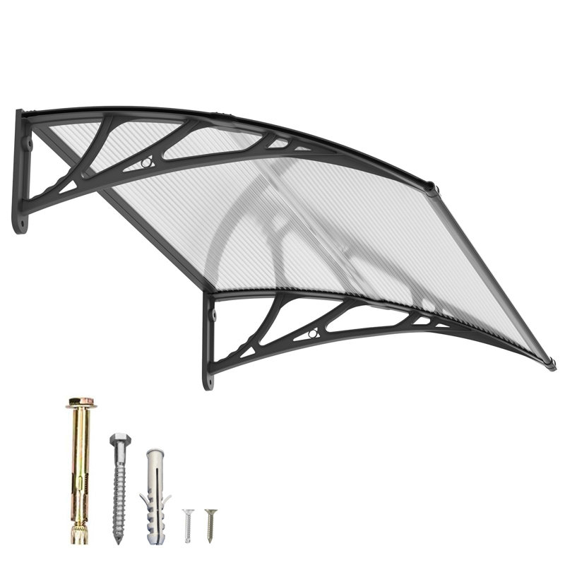 Door & Window Canopy Awning UV-Resistant Outdoor Shelter for Front Door, Porch & Patio, Rain Snow Protection, Clear/Black