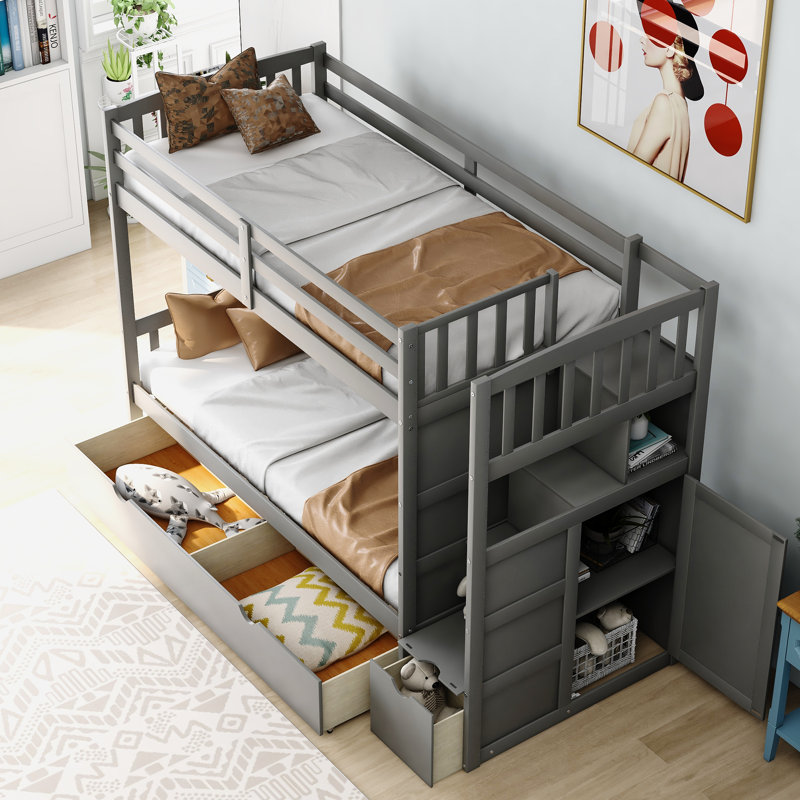 Emeril Kids Bunk Bed with Drawers, Gray
