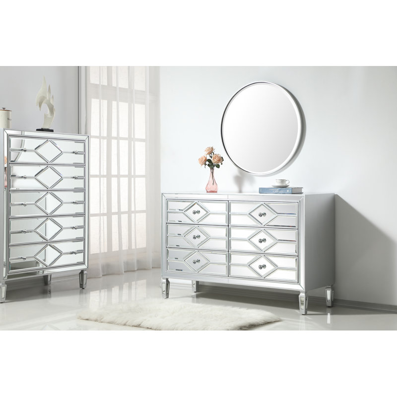 Commode double 6 tiroirs l 48 po Bashaw, Argent argent