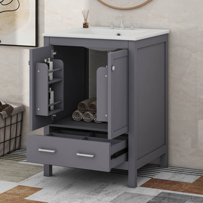 24-Inch Bathroom Vanity With Integrated Undermount Basin And A Storage Cabinet Featuring 2 Doors And 1 Drawer