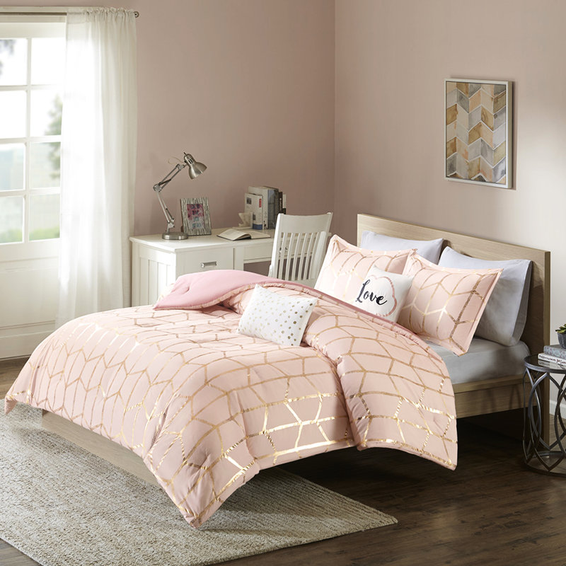 Édredon simple / simple TG rosé avec ornements magnétiques dorés métalliques, Rosé / doré