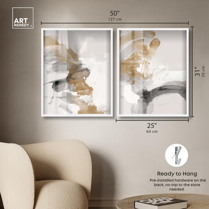 Ensemble de décorations murales bohème Whispering Haze, H 31 po x l 25 po, Cadre blanc
