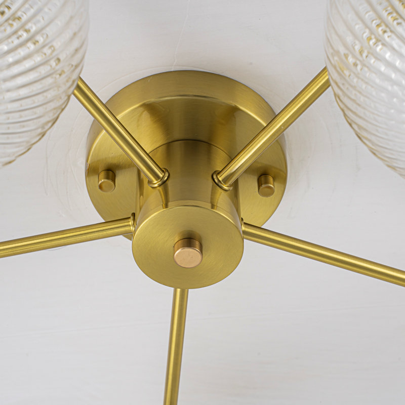 5-Light Mid-Century Glass & Metal Flush Mount Ceiling Light