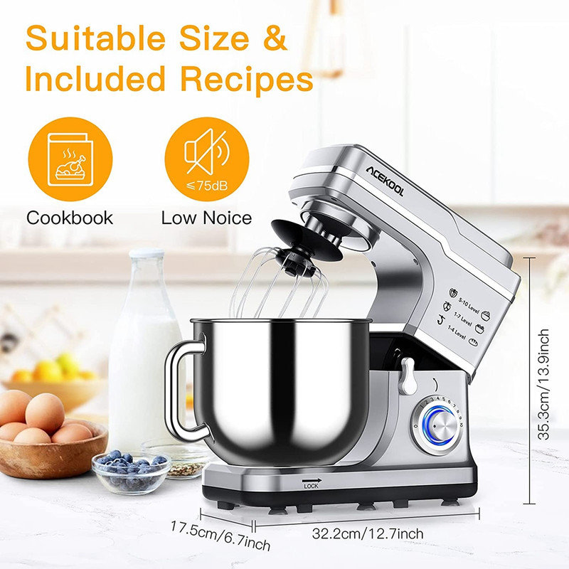 NANAN 10 Speed 7.5 Quarts Stand Mixer, Silver