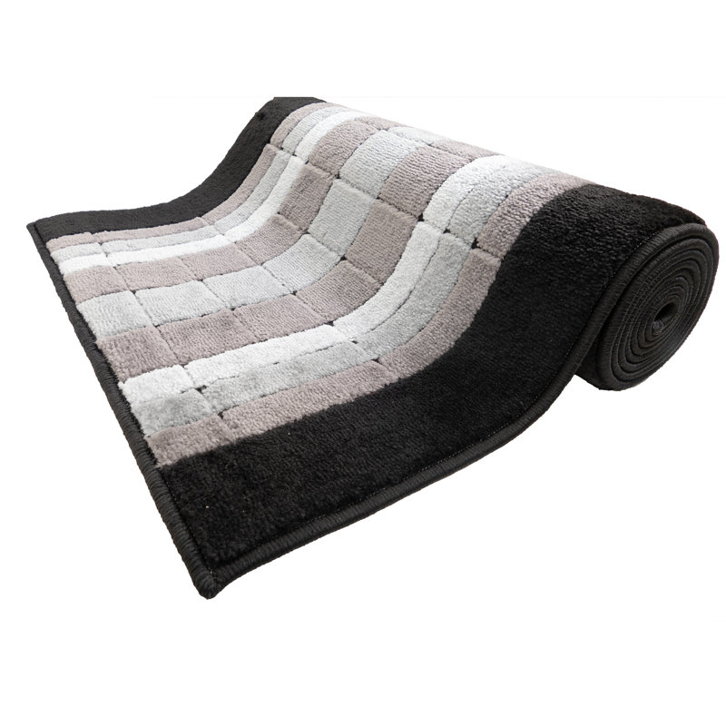 Geometric Square Black Gray Slip Resistant Medium Pile Rug, Runner 2'2" x 35'