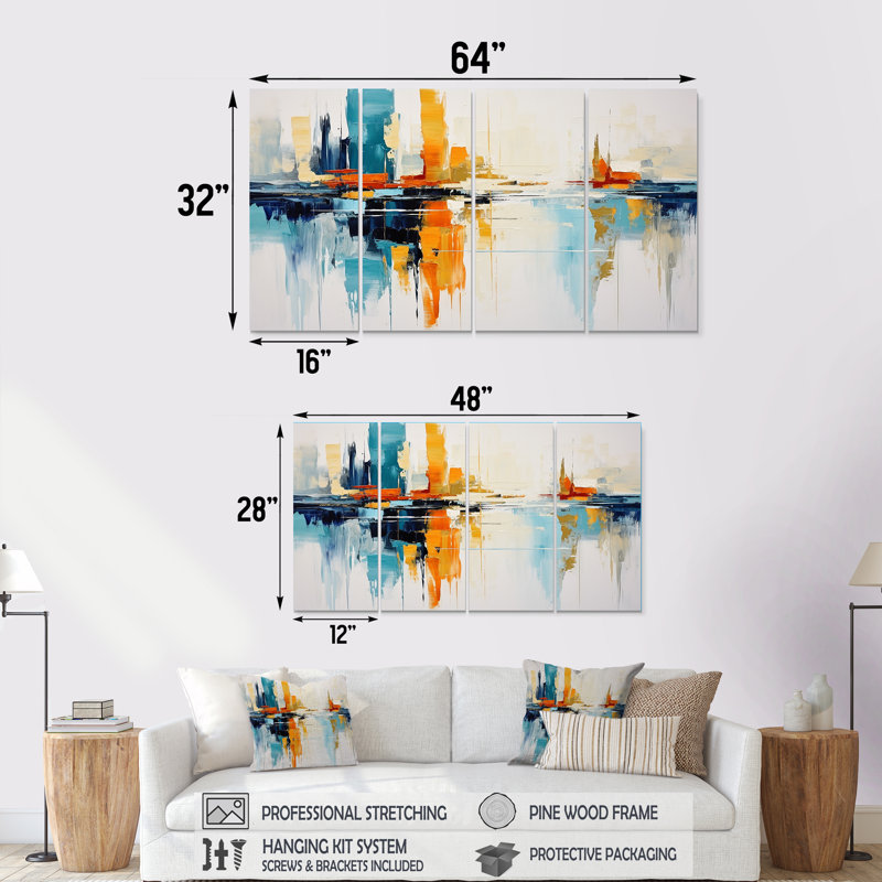 «Fall Rain In New York City II - Cityscape», ensemble d'art mural 4 pièces, H 32 po x l 64 po