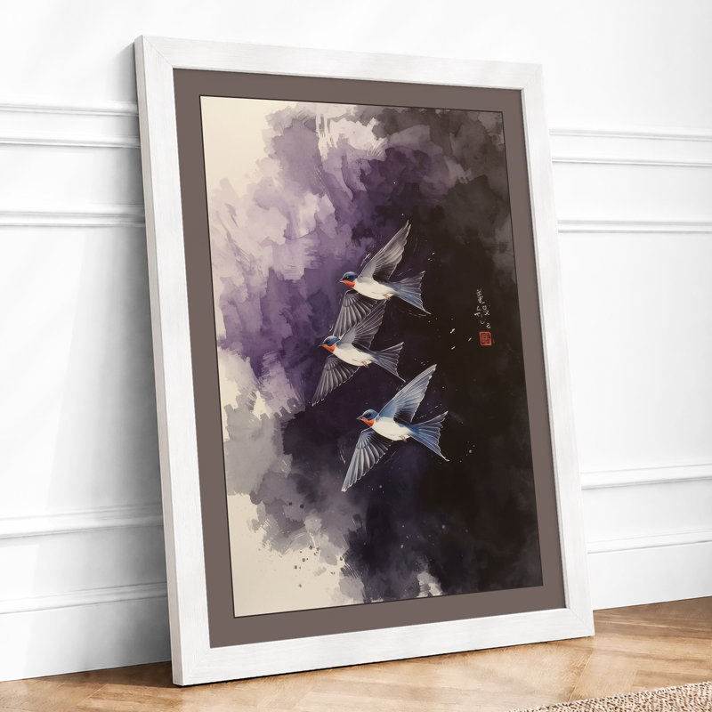 Birds Through Mist Modern - Framed Print, A3 - 42.0 x 29.7 cm, White