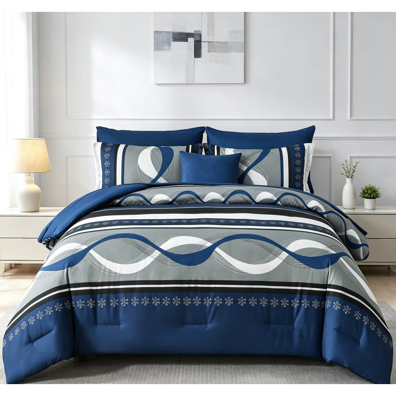 Navy Blue Comforter Set King Boho Bed in a Bag