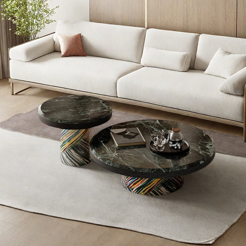 2-Piece Marble Coffee Table Set, Green