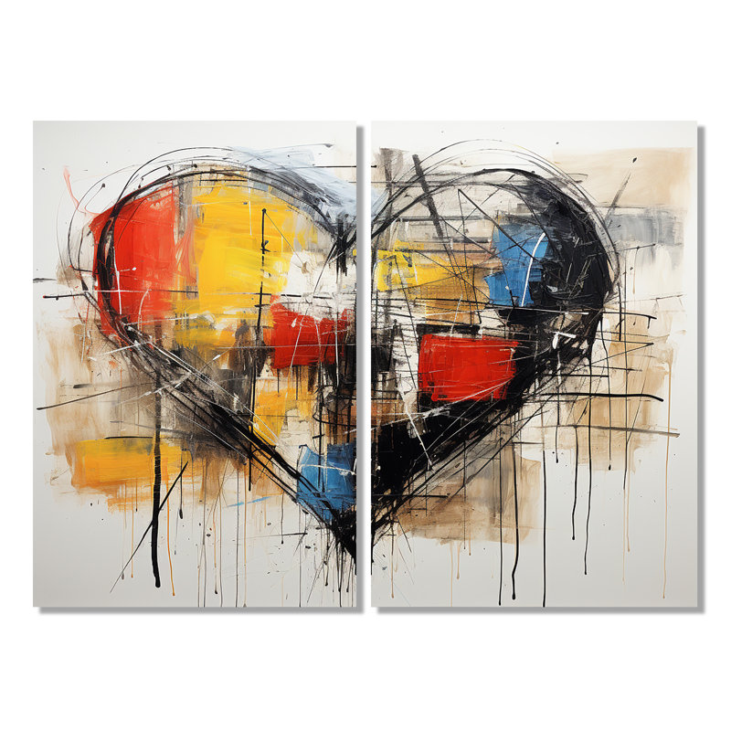 Pop Art - Collages abstraits, grands collages, art mural, grand, 2 pièces, 36" H x 48" W, Wrapped Canvas, Does Not Apply