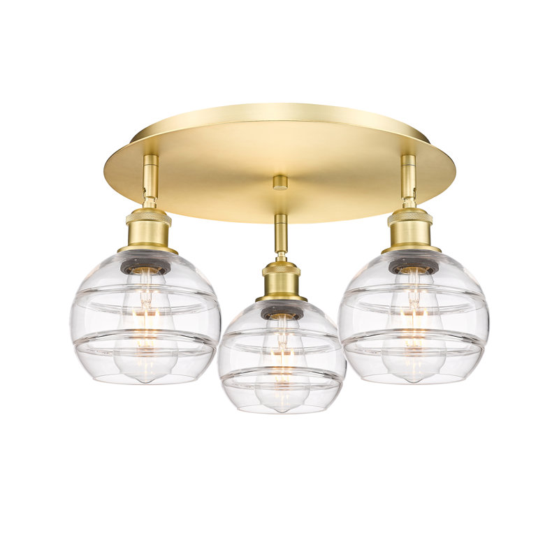 Plafonnier semi-encastré Glassoff, Or satiné, H 8,88 po x l 17,63 po x P 17,63 po, Transparent