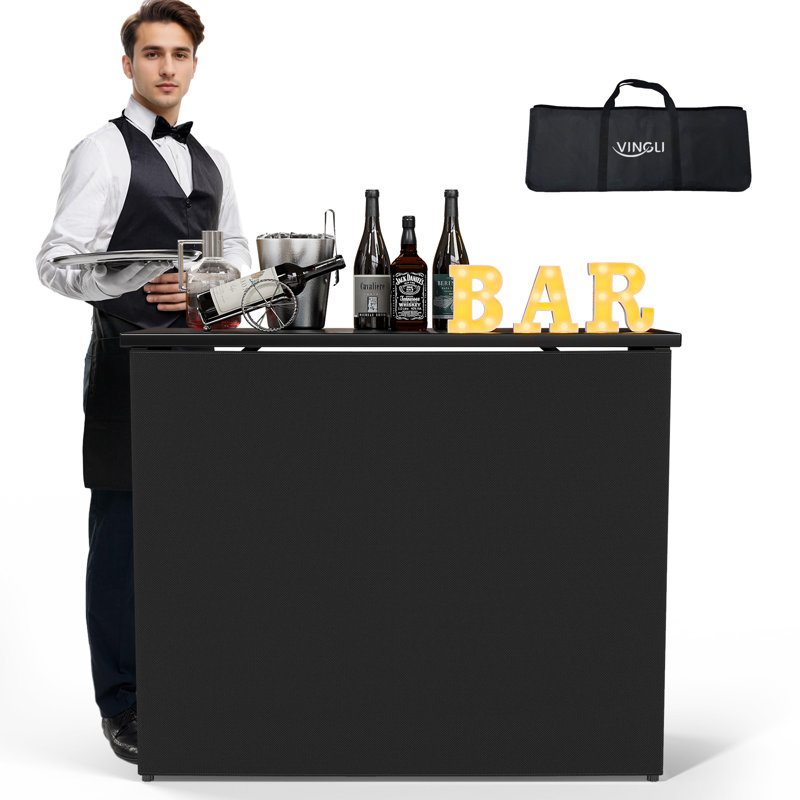 Black Rectangular Metal Patio Folding Bar Table With Lampblock