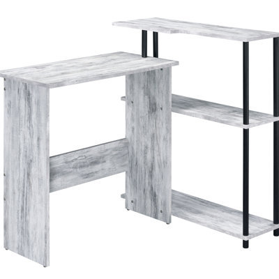 Bureau d'écriture rectangulaire avec 3 tablettes pratiques et une tablette latérale en blanc antique noir pour un bureau spacieux en forme de L