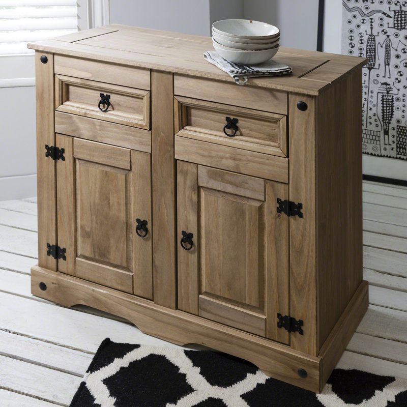 Alexandrea Wide Pine Solid Wood Sideboard, 84cm H x 92cm W x 44cm D