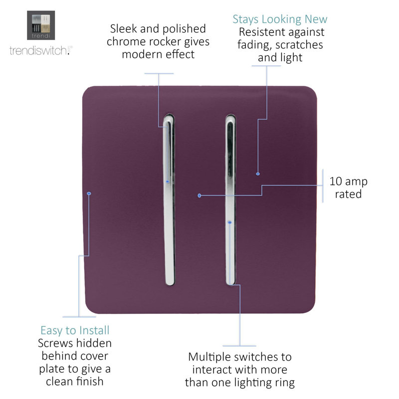 Trendi Switch 2 Gang 1 or 2 way Rocker Light Switch, Plum
