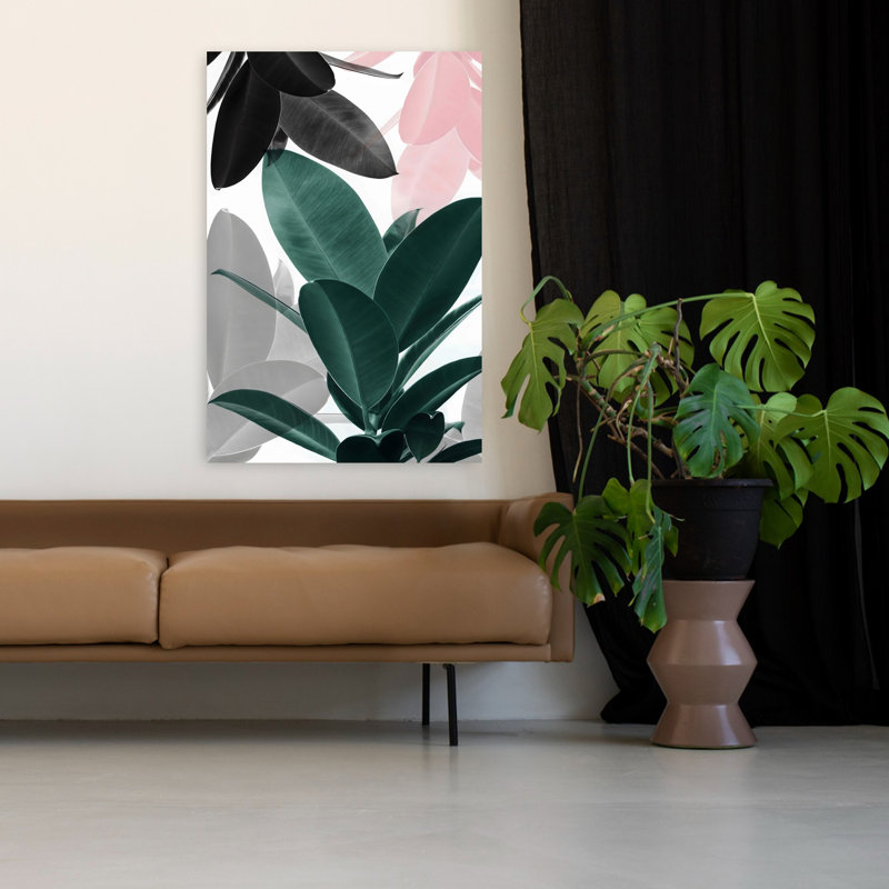 «Leaf Play», art mural contemporain abstrait, 48" H x 32" W
