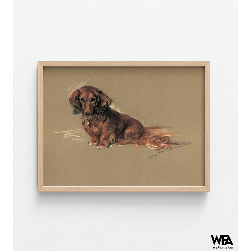 Reproduction d'art, petit teckel brun, chiot teckel, Non, Encadrement brun clair, H 12 po x l 16 po