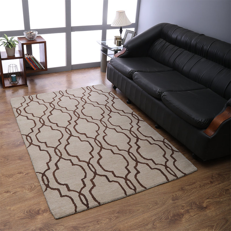 Hand Tufted Wool Eco-Friendly Area Rugs - Rectangle, Beige Brown Color, Geometric Modern Design, High Pile Thick Handmade Anti Skid Area Rugs for Living Room, Bed Room
