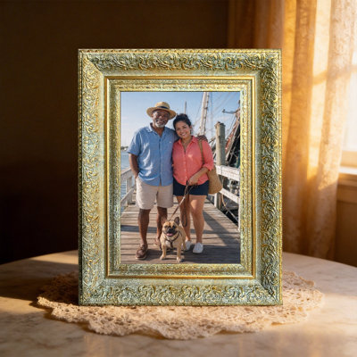 Antique Gold 1PC 8" x 10" Wall Mounted Picture Frame with Tabletop Stand and Wall Hooks