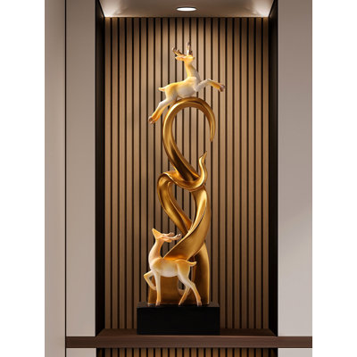 Luxury-Style Golden Deer Resin Entrance Piece
