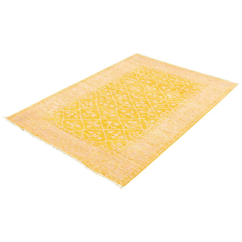 Tapis unique en laine noué à la main Oushak or 18 pi 6 po x 8 pi 11 po nouvel âge