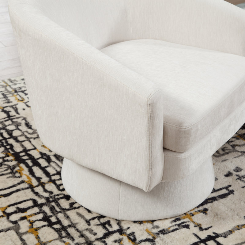 Fauteuil demi-tonneau pivotant à 360 degrés avec coussin amovible, White Chenille