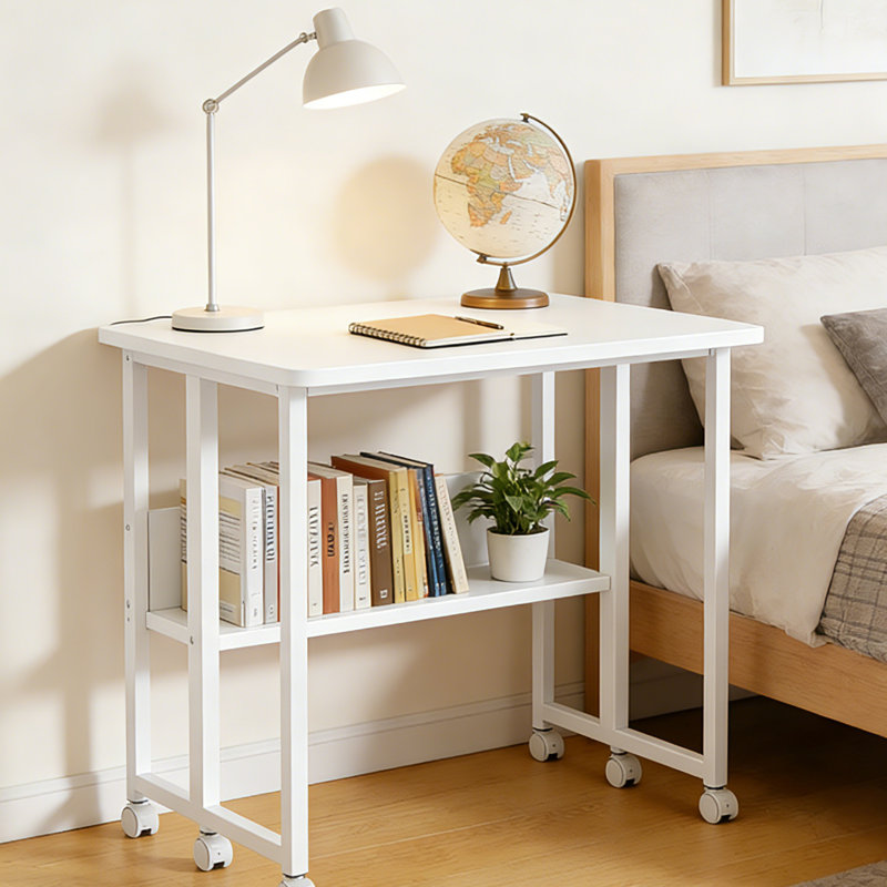Bureau de bureau mobile pliable avec roulettes et tablette de rangement