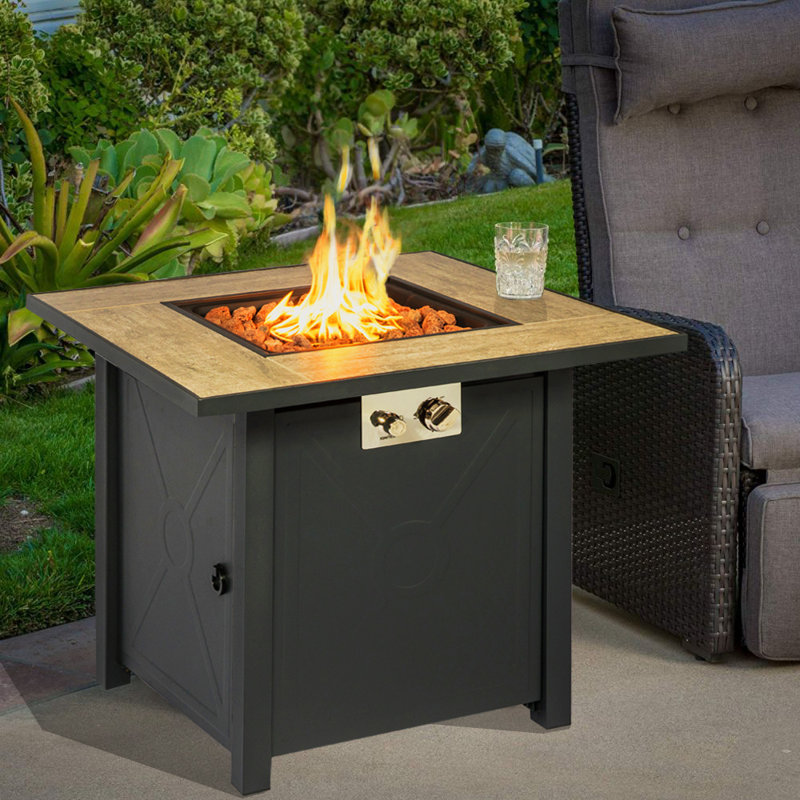 Barcan Square Powder Coated Steel Propane Smokeless Fire Pit Table with Hidden Fuel Tank