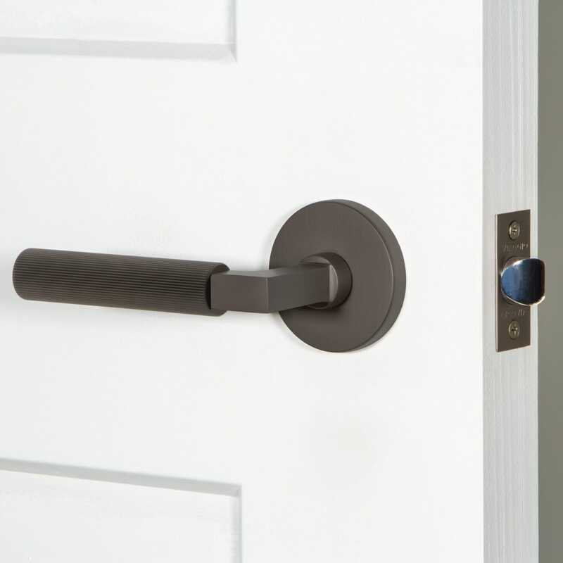 Door Lever with Round Rosette, 2-3/4" - Right Handed, Titanium Gray, Passage