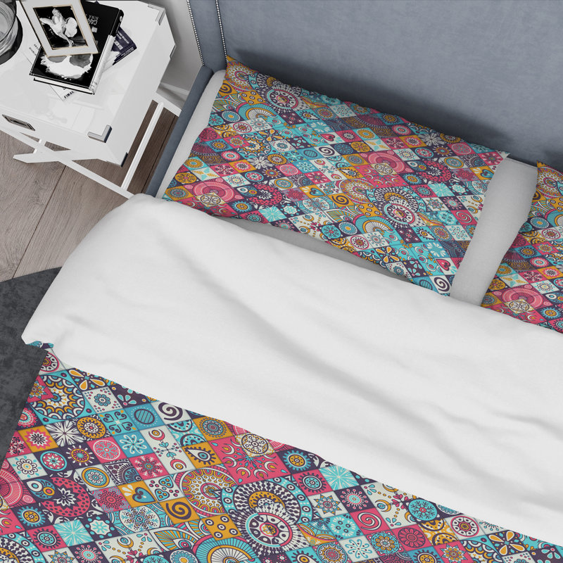 Patchwork floral multicolore - ensemble de housse de couette abstrait - microfibre de polyester