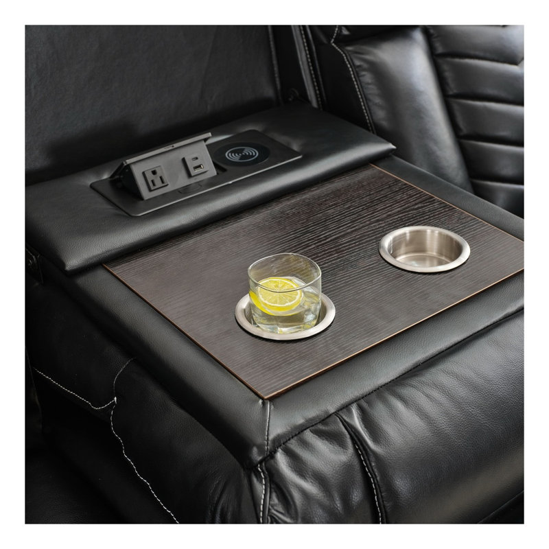 Ensemble de canapé inclinable électrique 3 pièces avec lumières DEL et son stéréo MS Power M073, cuir technique noir, configuration cinéma maison 6 places