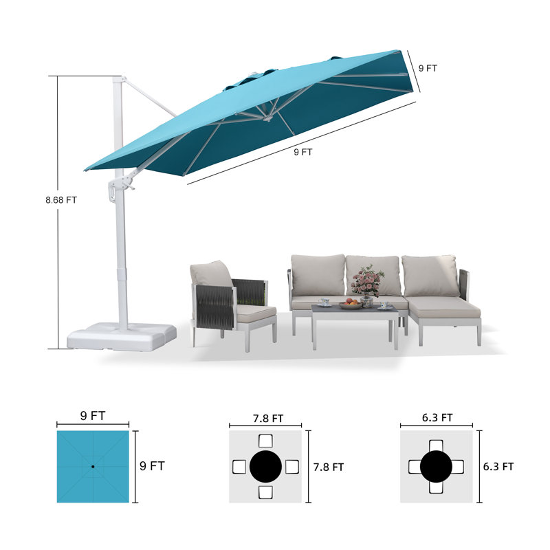 Parasol extérieur carré en porte-à-faux 108 po, Bleu