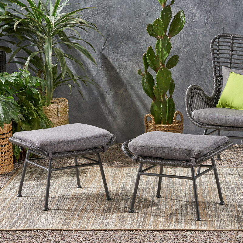 2Pc Modern Boho Style Ottoman, Gray