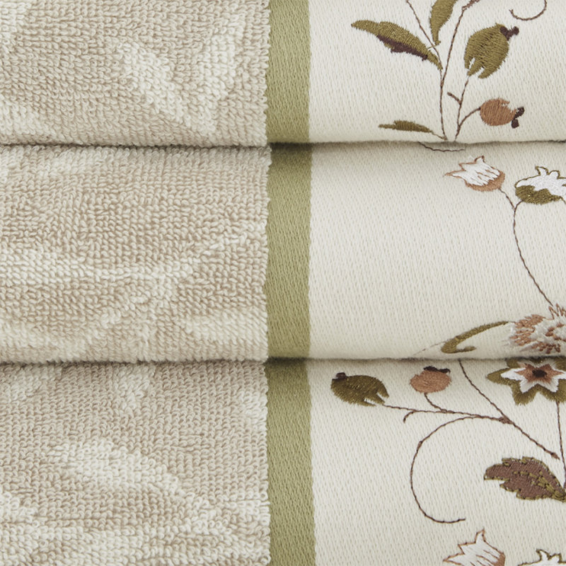 Embroidered Cotton Jacquard 6 Piece Towel Set, Green